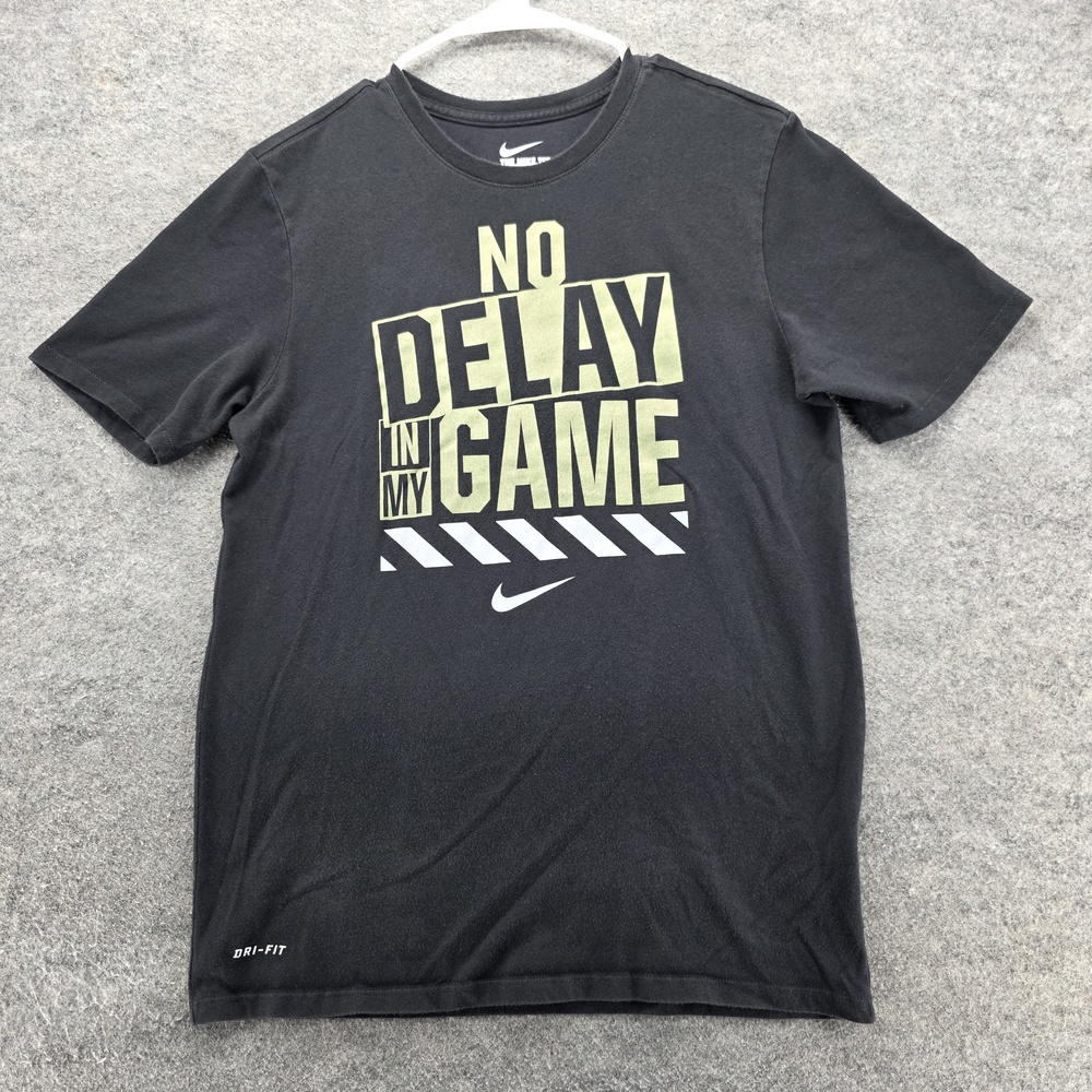Nike Shirt Mens Medium Black Dri-Fit No Delay In My Game Athletic Swoosh Tee